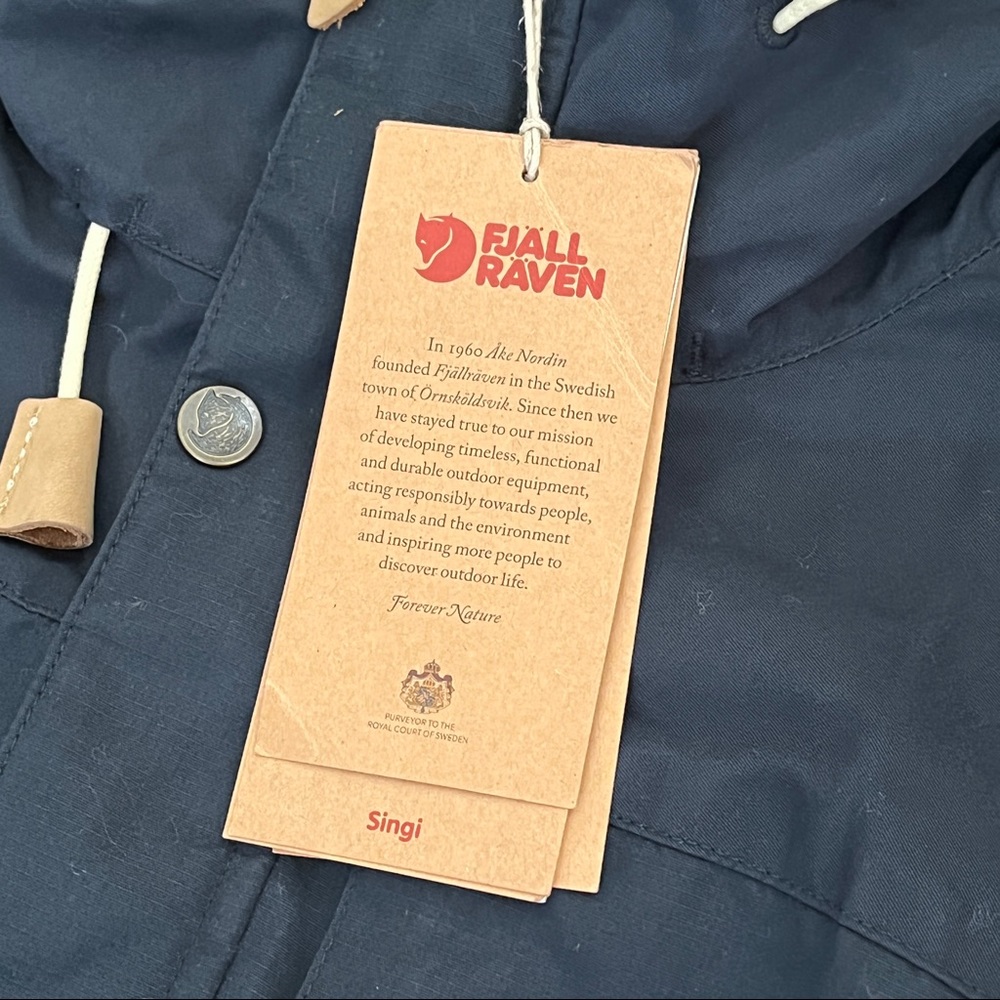 Fjallraven Singi Down Jacket Dark Navy G-1000 Faux Fur Storm Hood Pockets Mens S - Picture 8 of 8